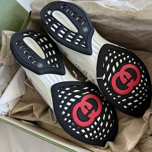 NEW GUCCI INTERLOCKING G RUNNING SNEAKERS WHITE TECHNICAL FABRIC MEN’S 12.5 G - Picture 8 of 11